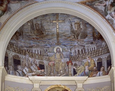 Christ Enthroned surrounded by the Apostles and Saints Pudentiana and Praxedis, in the Apse by Paleo Christian